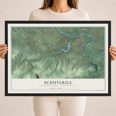 Map of Schuylkill, Chester County, Pennsylvania, 18 x 24 inch print in a black wood frame