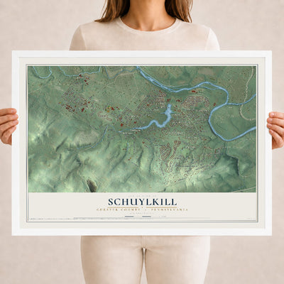 Map of Schuylkill, Chester County, Pennsylvania, 18 x 24 inch print in a white wood frame