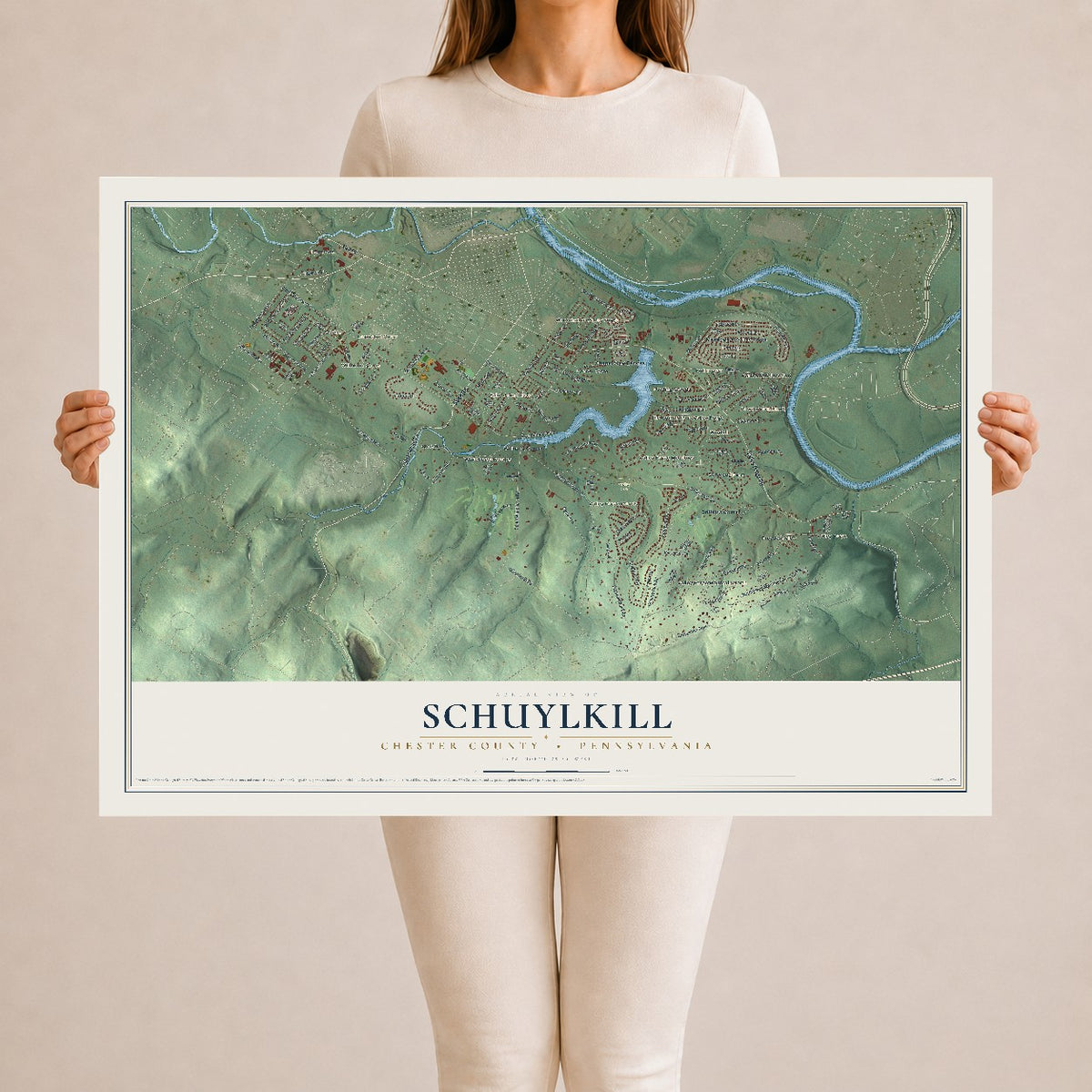 Map of Schuylkill, Chester County, Pennsylvania, 24 x 36 inch unframed archival matte print