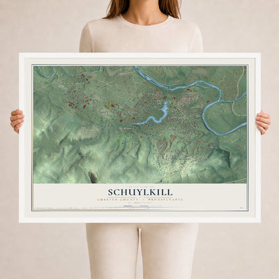 Map of Schuylkill, Chester County, Pennsylvania, 24 x 36 inch print in a white wood frame