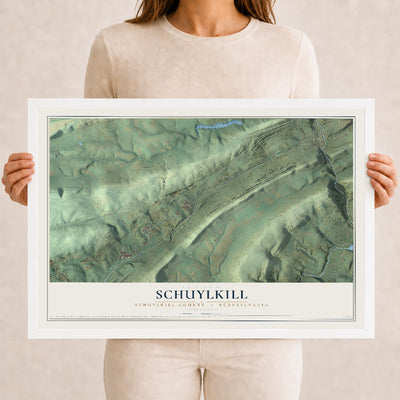 Map of Schuylkill, Schuylkill County, Pennsylvania, 12 x 18 inch print in a white wood frame