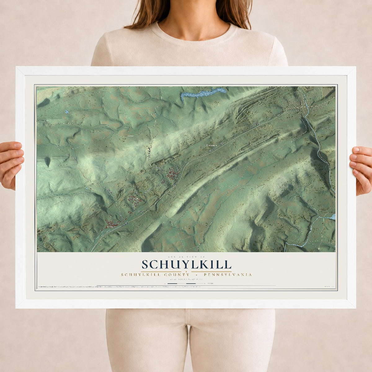 Map of Schuylkill, Schuylkill County, Pennsylvania, 18 x 24 inch print in a white wood frame