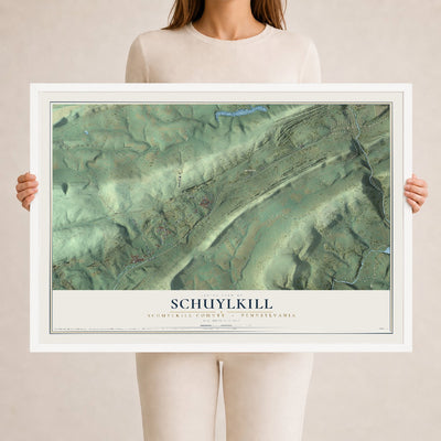 Map of Schuylkill, Schuylkill County, Pennsylvania, 24 x 36 inch print in a white wood frame