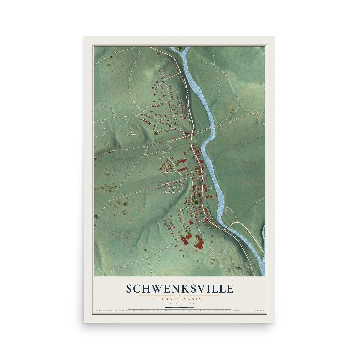 Map of Schwenksville, Pennsylvania, 12 x 18 inch unframed archival matte print