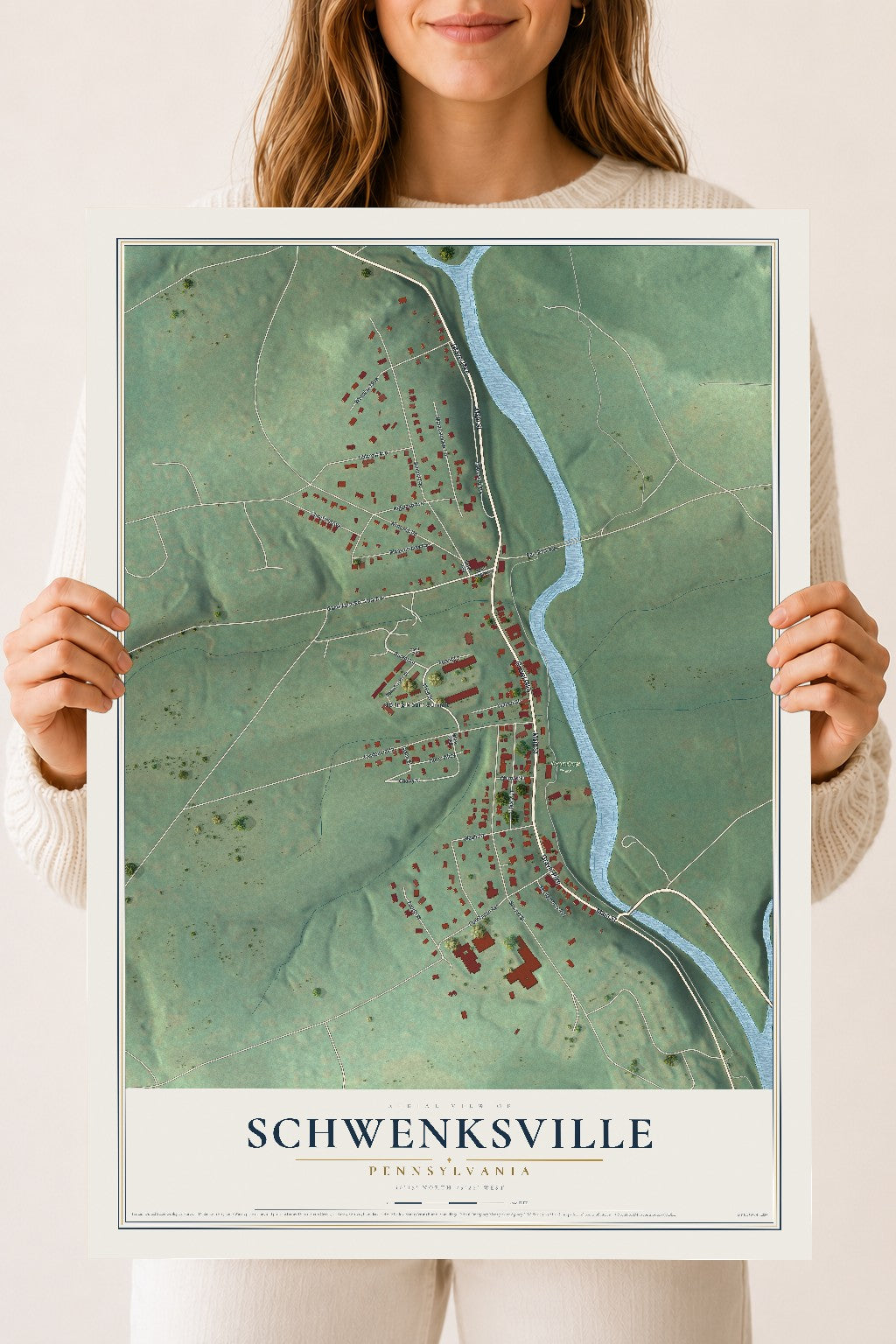 Map of Schwenksville, Pennsylvania, 18 x 24 inch unframed archival matte print