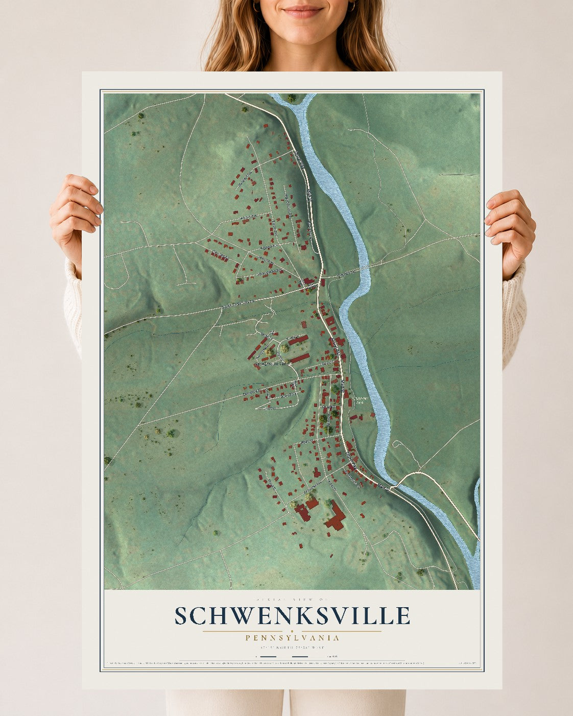 Map of Schwenksville, Pennsylvania, 24 x 36 inch unframed archival matte print