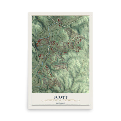Map of Scott, Allegheny County, Pennsylvania, 12 x 18 inch unframed archival matte print