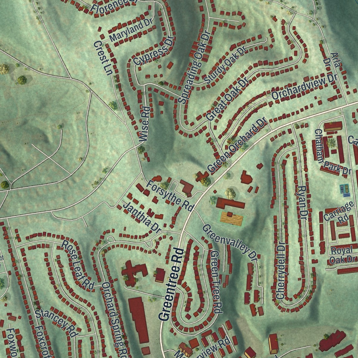 Close-up of the map of Scott, Allegheny County, Pennsylvania print showing street and building detail