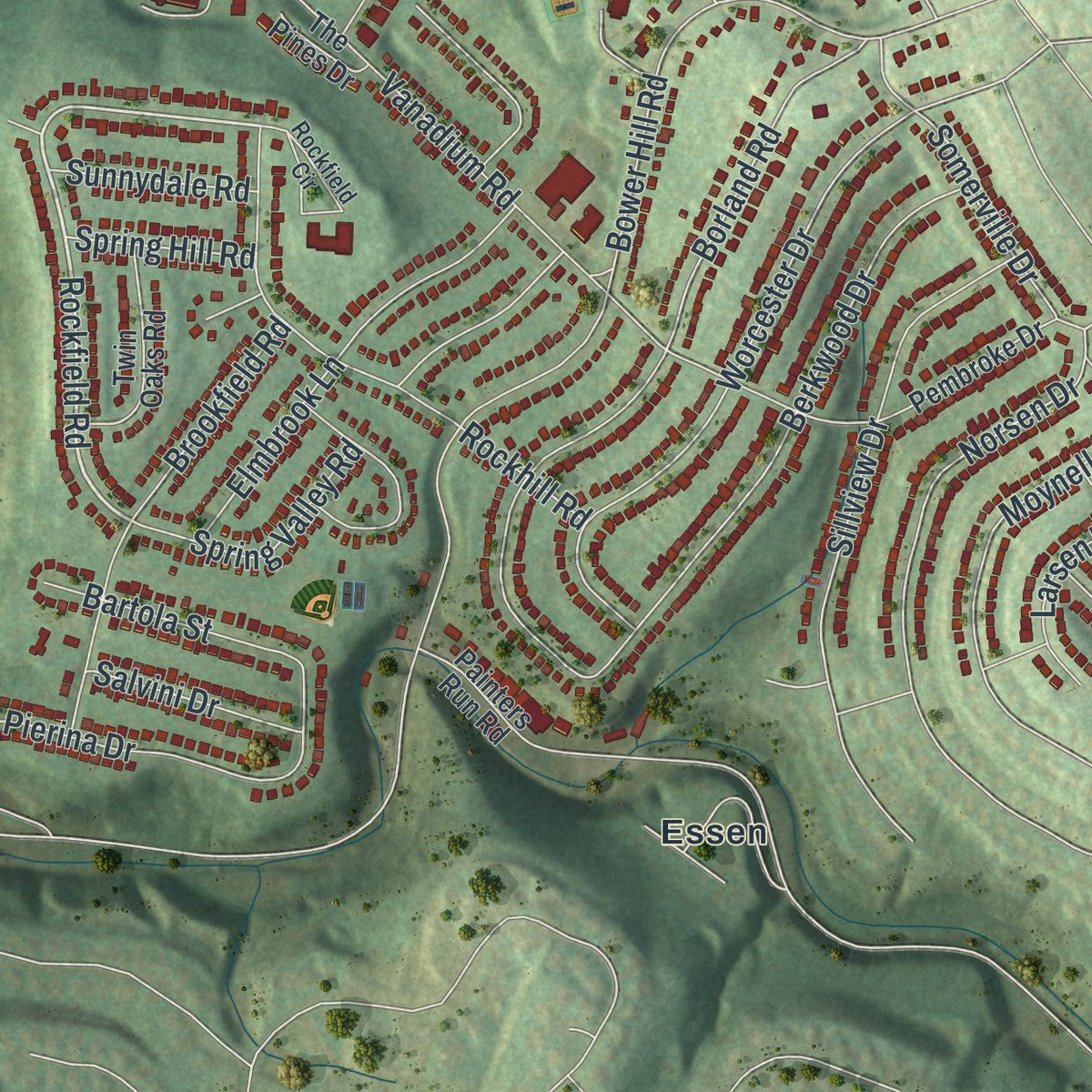 Second close-up of the map of Scott, Allegheny County, Pennsylvania print showing more streets and buildings