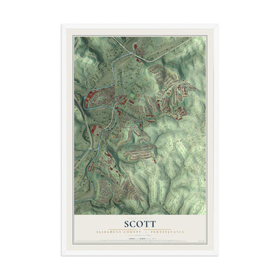 Map of Scott, Allegheny County, Pennsylvania, 12 x 18 inch print in a white wood frame