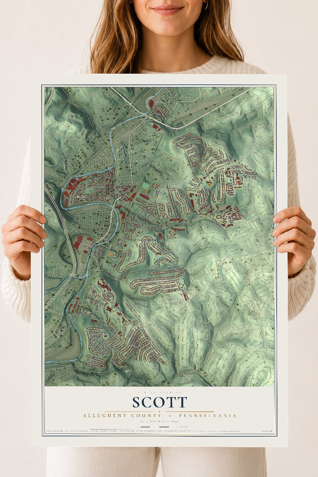 Map of Scott, Allegheny County, Pennsylvania, 18 x 24 inch unframed archival matte print