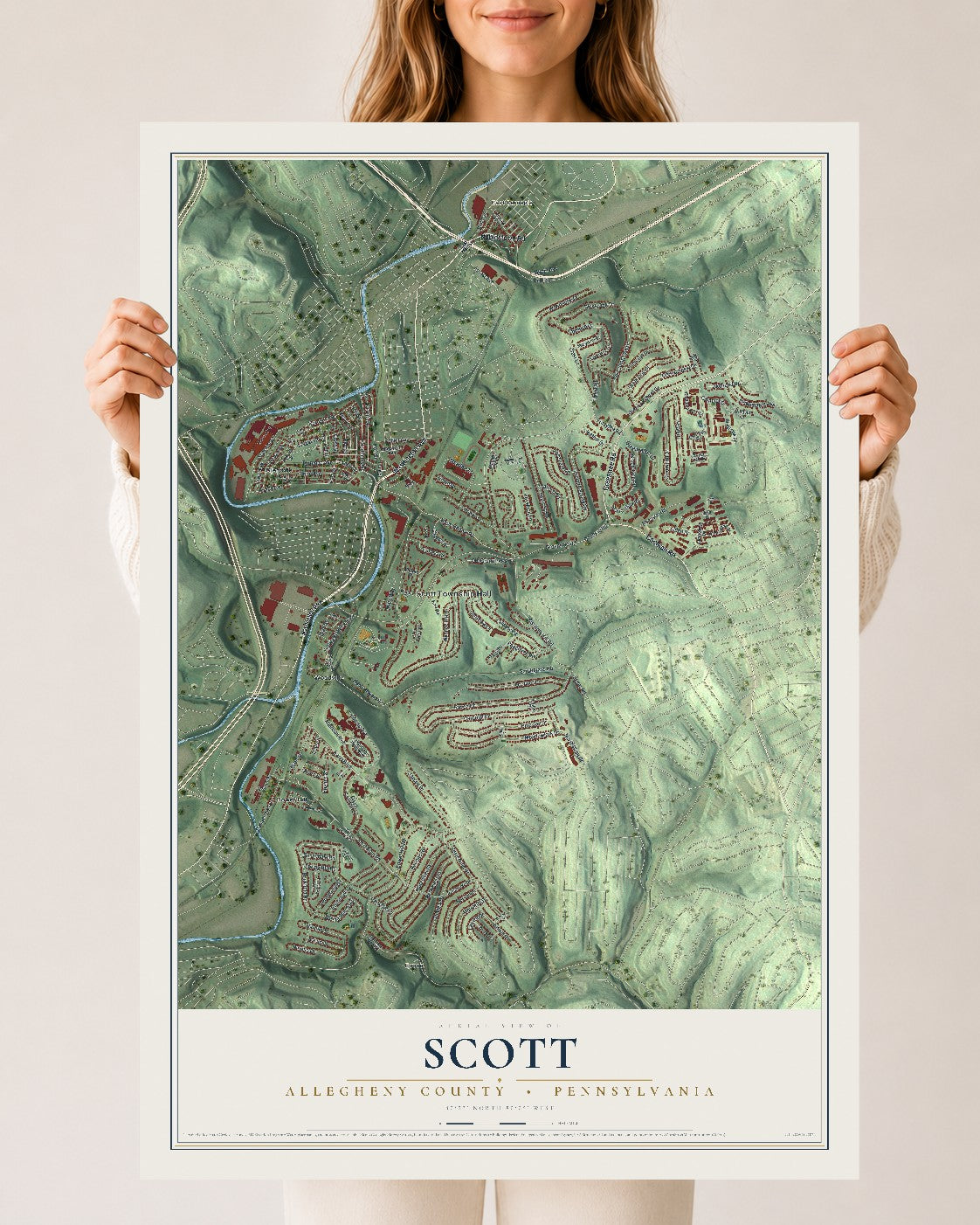 Map of Scott, Allegheny County, Pennsylvania, 24 x 36 inch unframed archival matte print