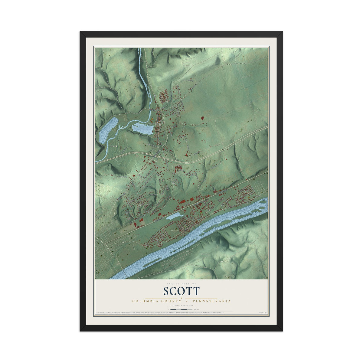 Map of Scott, Columbia County, Pennsylvania, 12 x 18 inch print in a black wood frame