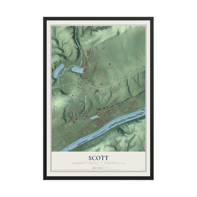 Map of Scott, Columbia County, Pennsylvania, 12 x 18 inch print in a black wood frame