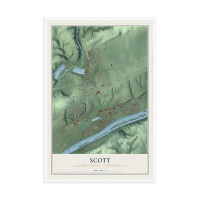 Map of Scott, Columbia County, Pennsylvania, 12 x 18 inch print in a white wood frame