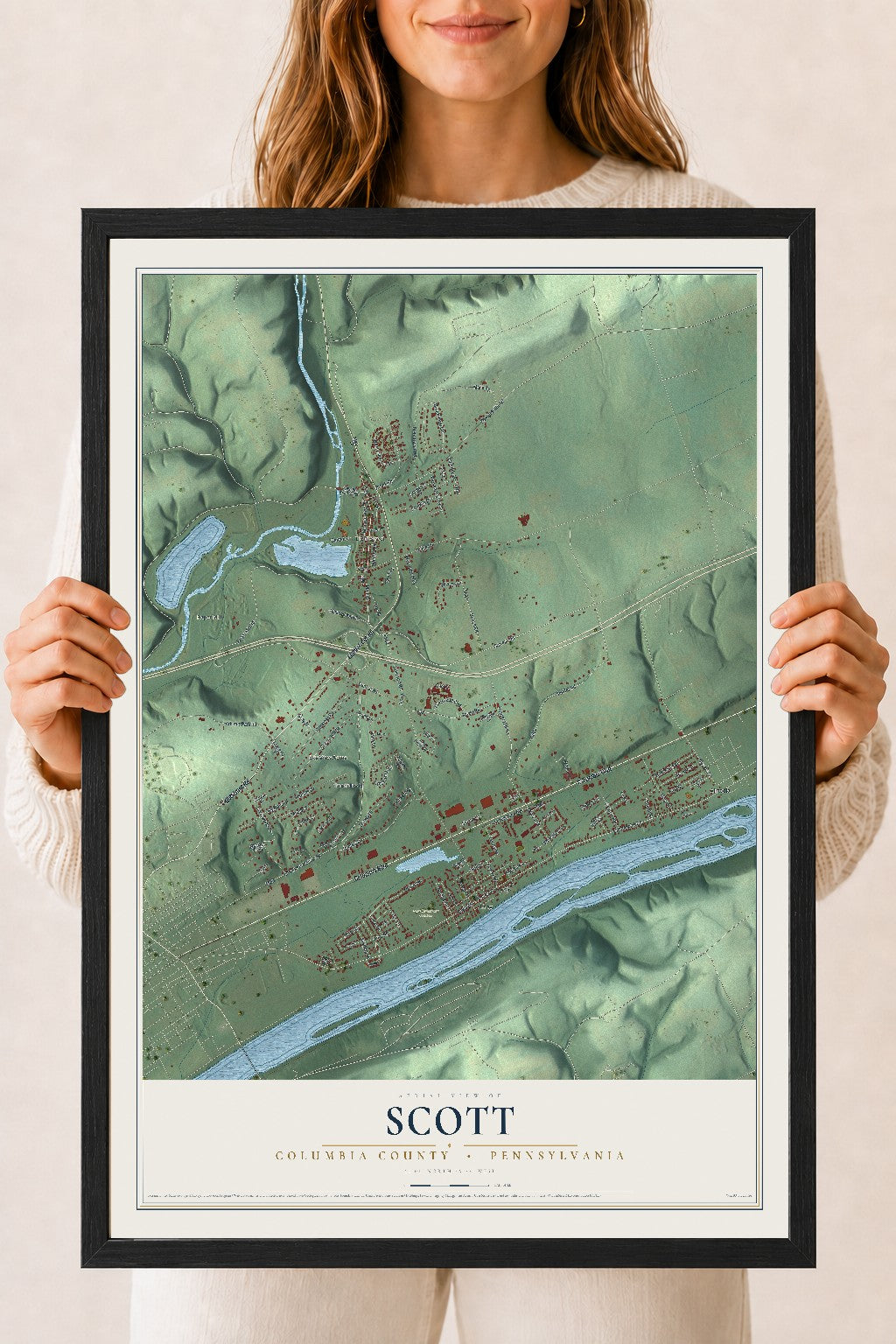 Map of Scott, Columbia County, Pennsylvania, 18 x 24 inch print in a black wood frame
