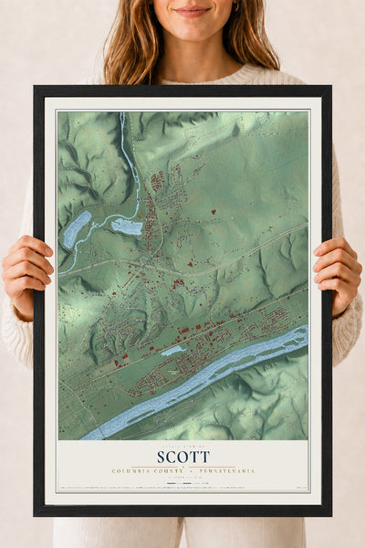 Map of Scott, Columbia County, Pennsylvania, 18 x 24 inch print in a black wood frame