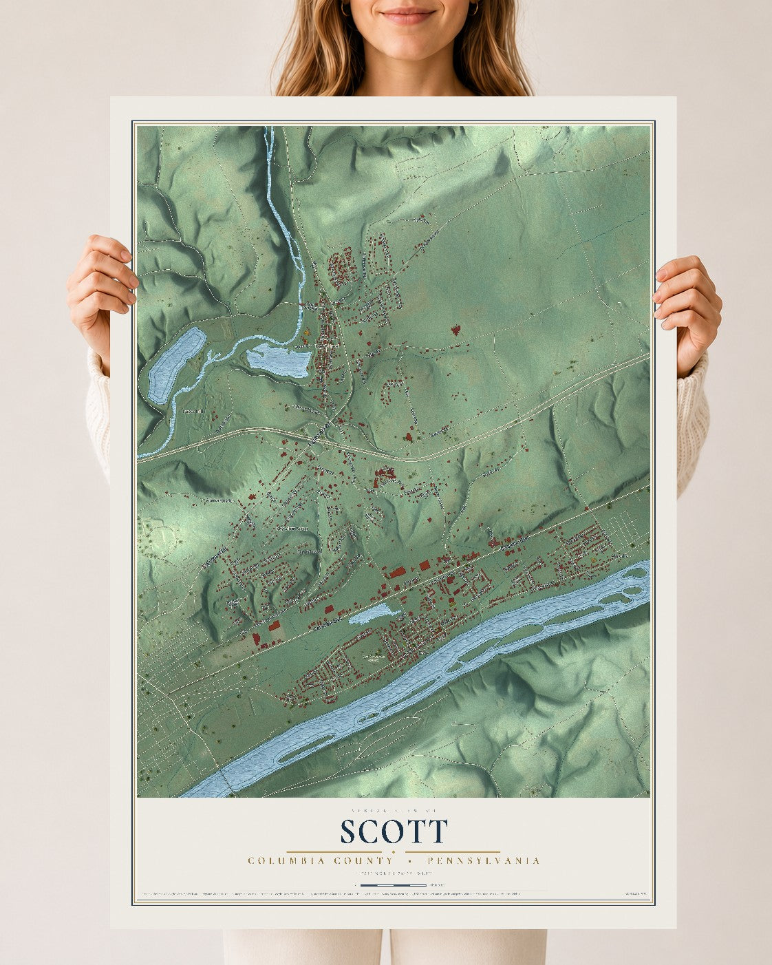 Map of Scott, Columbia County, Pennsylvania, 24 x 36 inch unframed archival matte print