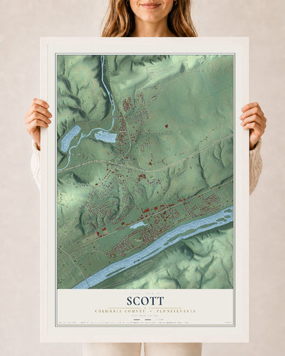 Map of Scott, Columbia County, Pennsylvania, 24 x 36 inch print in a white wood frame