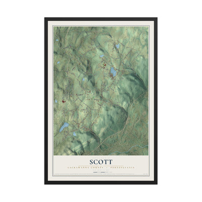 Map of Scott, Lackawanna County, Pennsylvania, 12 x 18 inch print in a black wood frame