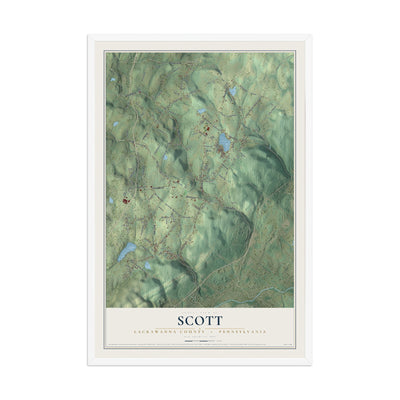 Map of Scott, Lackawanna County, Pennsylvania, 12 x 18 inch print in a white wood frame