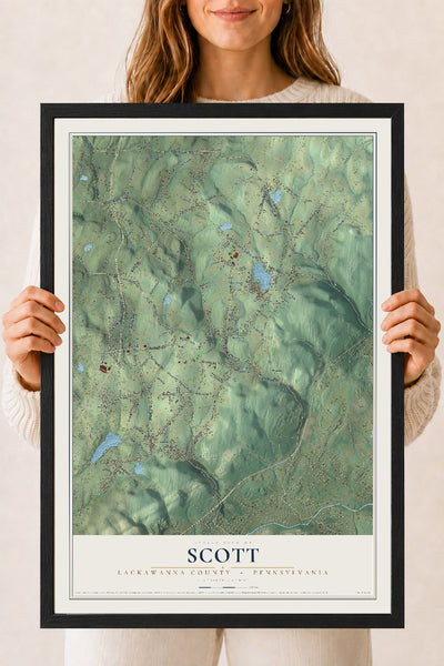 Map of Scott, Lackawanna County, Pennsylvania, 18 x 24 inch print in a black wood frame