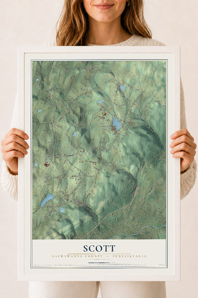 Map of Scott, Lackawanna County, Pennsylvania, 18 x 24 inch print in a white wood frame