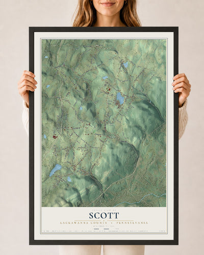 Map of Scott, Lackawanna County, Pennsylvania, 24 x 36 inch print in a black wood frame