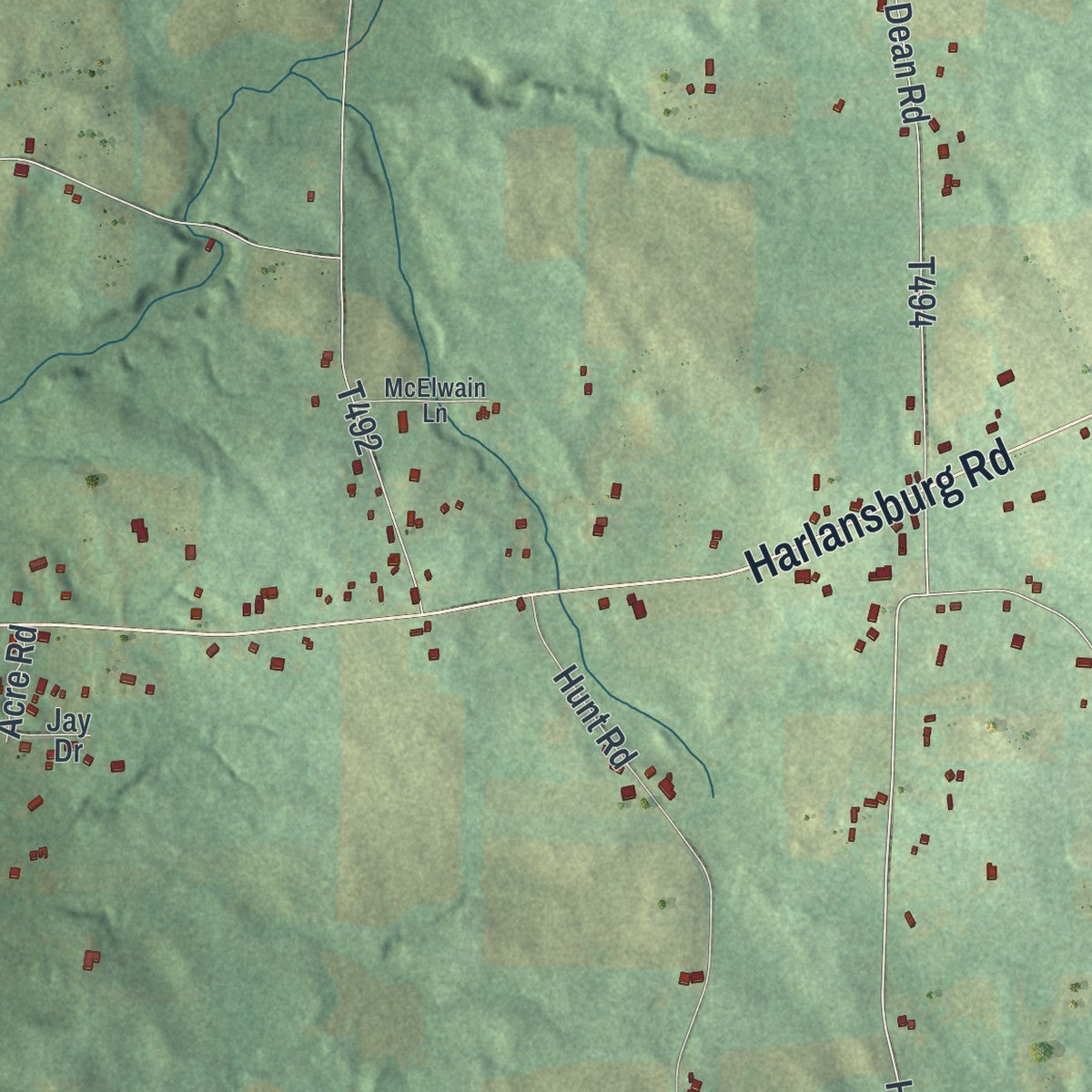 Second close-up of the map of Scott, Lawrence County, Pennsylvania print showing more streets and buildings