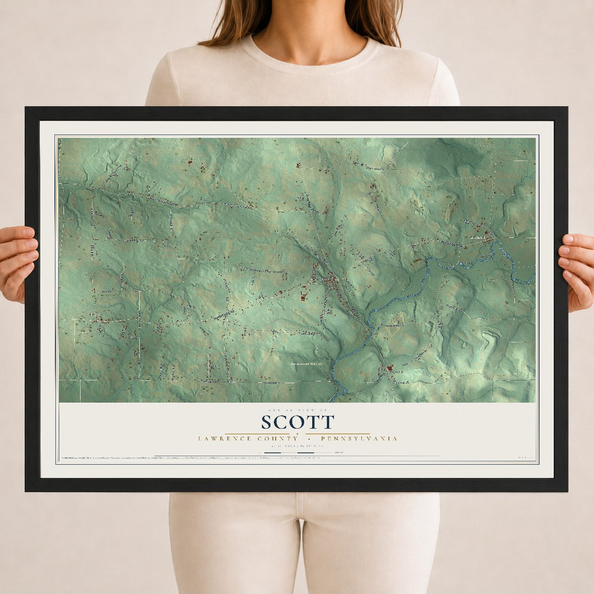 Map of Scott, Lawrence County, Pennsylvania, 18 x 24 inch print in a black wood frame