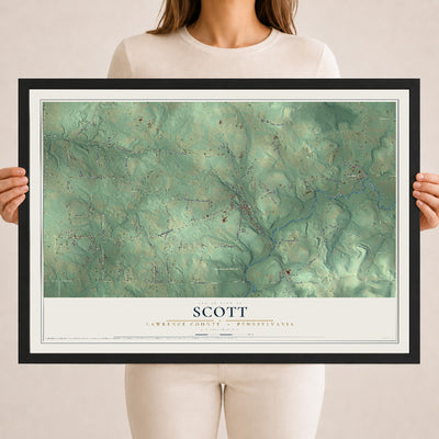 Map of Scott, Lawrence County, Pennsylvania, 18 x 24 inch print in a black wood frame