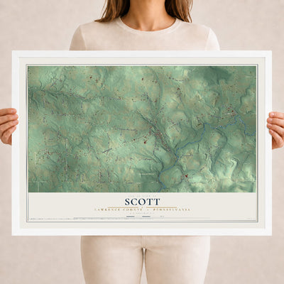 Map of Scott, Lawrence County, Pennsylvania, 18 x 24 inch print in a white wood frame