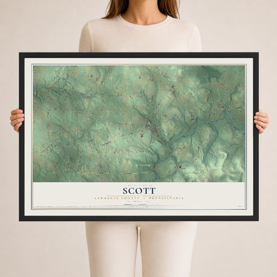 Map of Scott, Lawrence County, Pennsylvania, 24 x 36 inch print in a black wood frame
