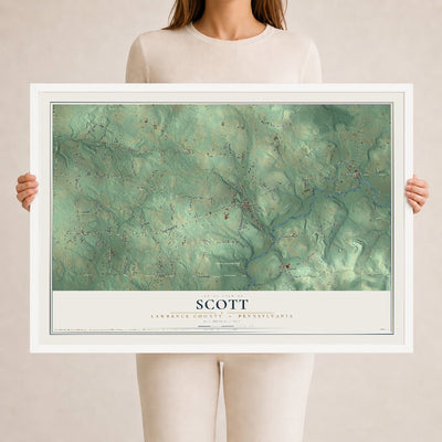 Map of Scott, Lawrence County, Pennsylvania, 24 x 36 inch print in a white wood frame