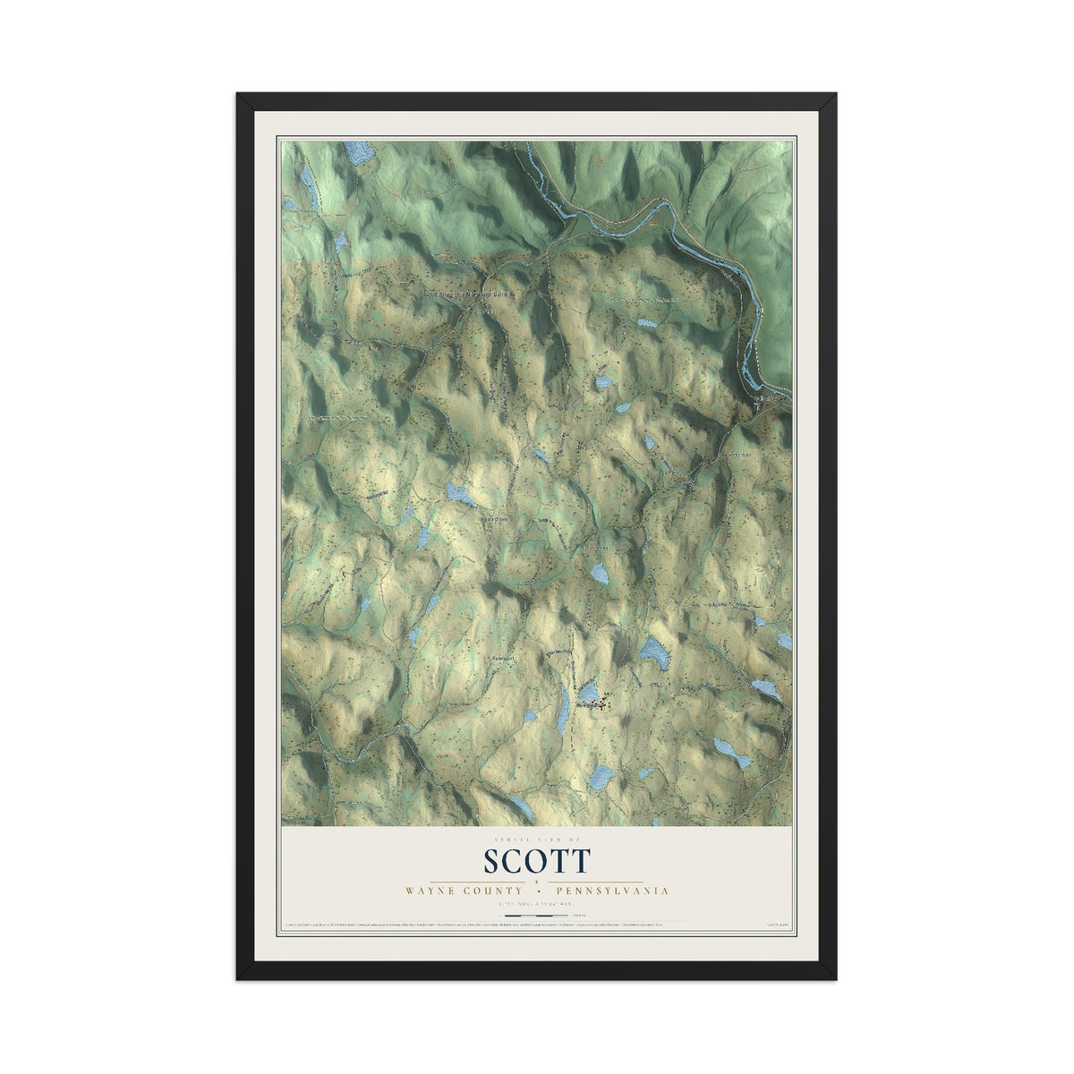 Map of Scott, Wayne County, Pennsylvania, 12 x 18 inch print in a black wood frame
