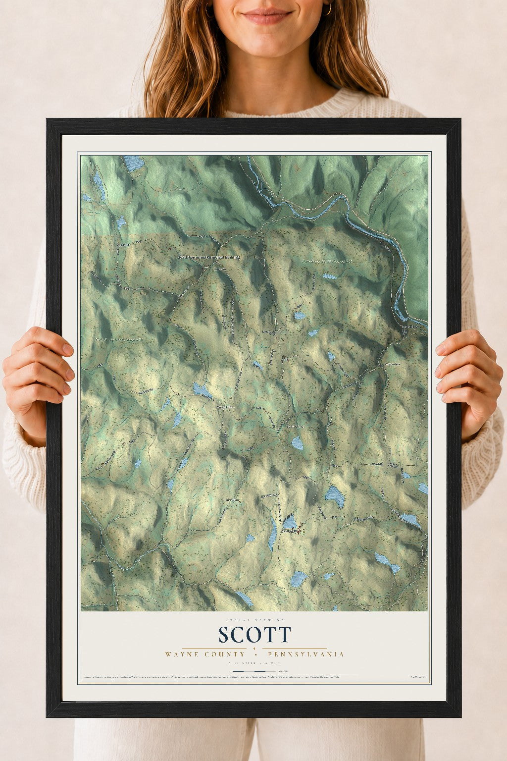 Map of Scott, Wayne County, Pennsylvania, 18 x 24 inch print in a black wood frame