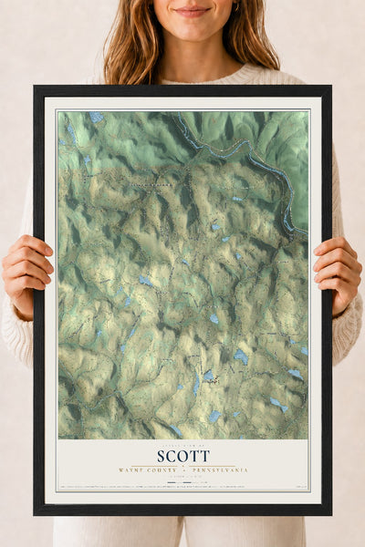 Map of Scott, Wayne County, Pennsylvania, 18 x 24 inch print in a black wood frame