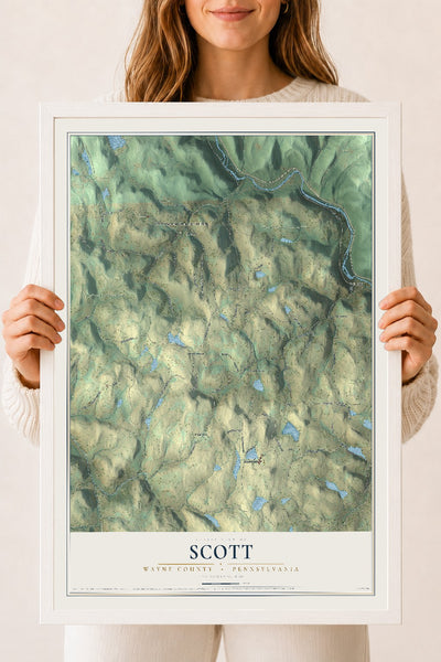 Map of Scott, Wayne County, Pennsylvania, 18 x 24 inch print in a white wood frame