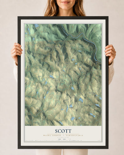 Map of Scott, Wayne County, Pennsylvania, 24 x 36 inch print in a black wood frame