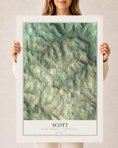 Map of Scott, Wayne County, Pennsylvania, 24 x 36 inch print in a white wood frame