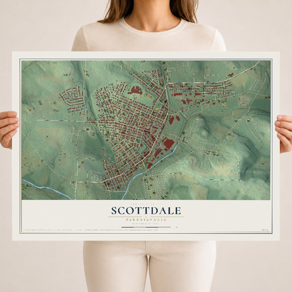 Map of Scottdale, Pennsylvania, 18 x 24 inch unframed archival matte print