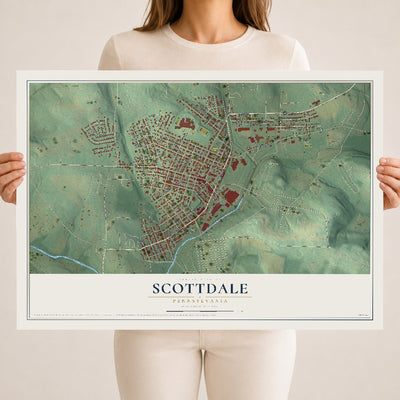 Map of Scottdale, Pennsylvania, 18 x 24 inch unframed archival matte print