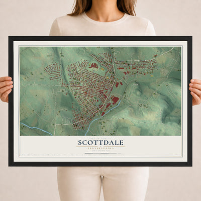 Map of Scottdale, Pennsylvania, 18 x 24 inch print in a black wood frame