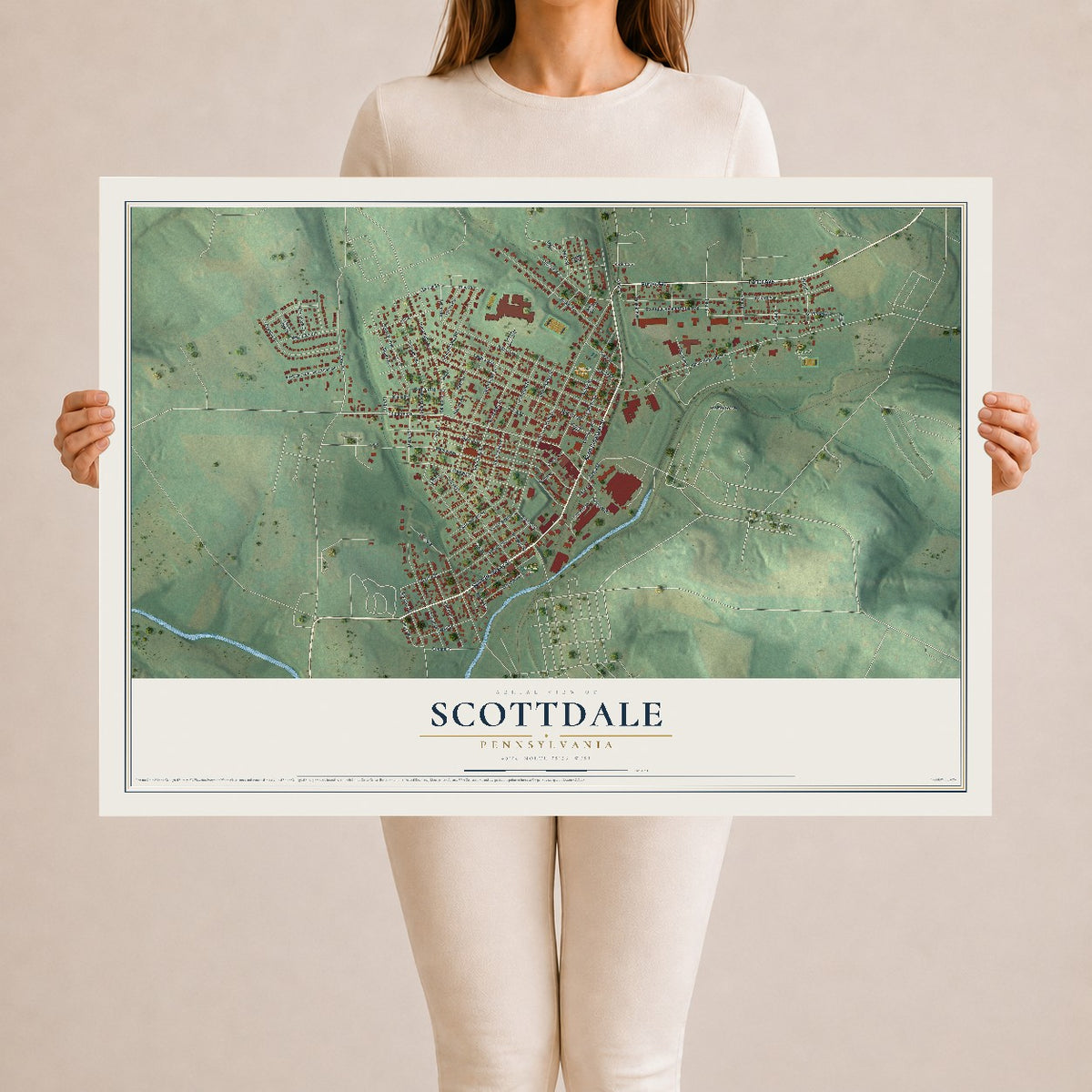 Map of Scottdale, Pennsylvania, 24 x 36 inch unframed archival matte print