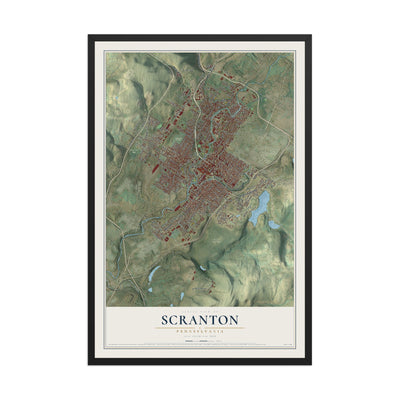 Map of Scranton, Pennsylvania, 12 x 18 inch print in a black wood frame