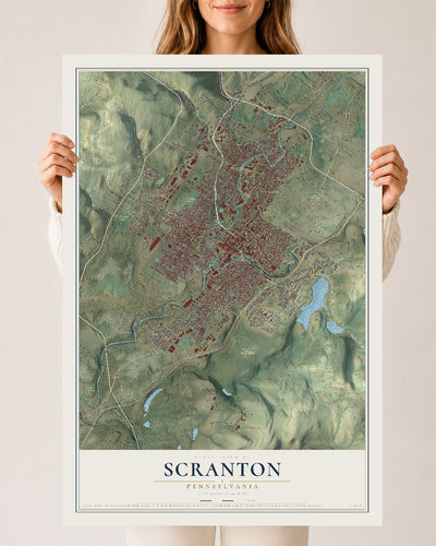 Map of Scranton, Pennsylvania, 24 x 36 inch unframed archival matte print