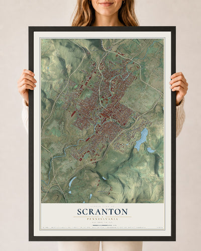 Map of Scranton, Pennsylvania, 24 x 36 inch print in a black wood frame