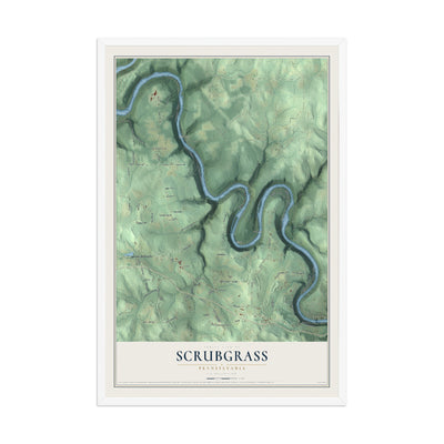 Map of Scrubgrass, Pennsylvania, 12 x 18 inch print in a white wood frame