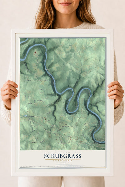 Map of Scrubgrass, Pennsylvania, 18 x 24 inch print in a white wood frame