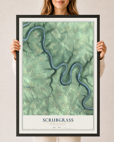 Map of Scrubgrass, Pennsylvania, 24 x 36 inch print in a black wood frame